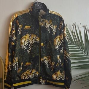Women's Black and Gold Tiger Print Varsity Jacket